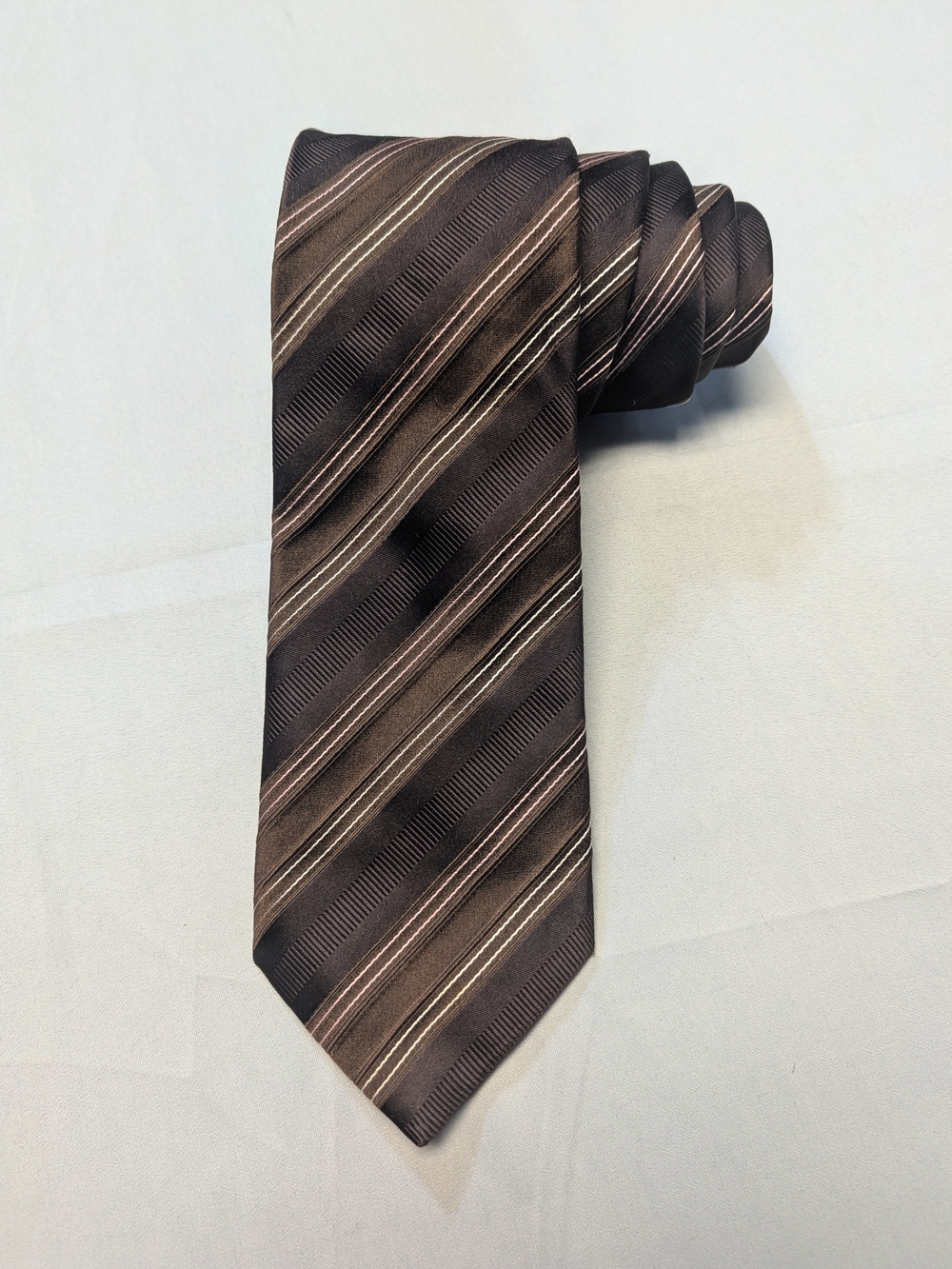 Canali Silk/Cotton Blend Necktie Brown Striped Textured Fabric Italy